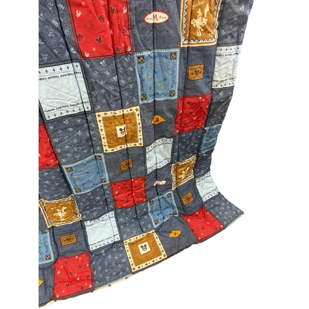 Vintage Disney Home Mickey Mouse Cowboy Comforter Twin Size Patchwork Look Kids